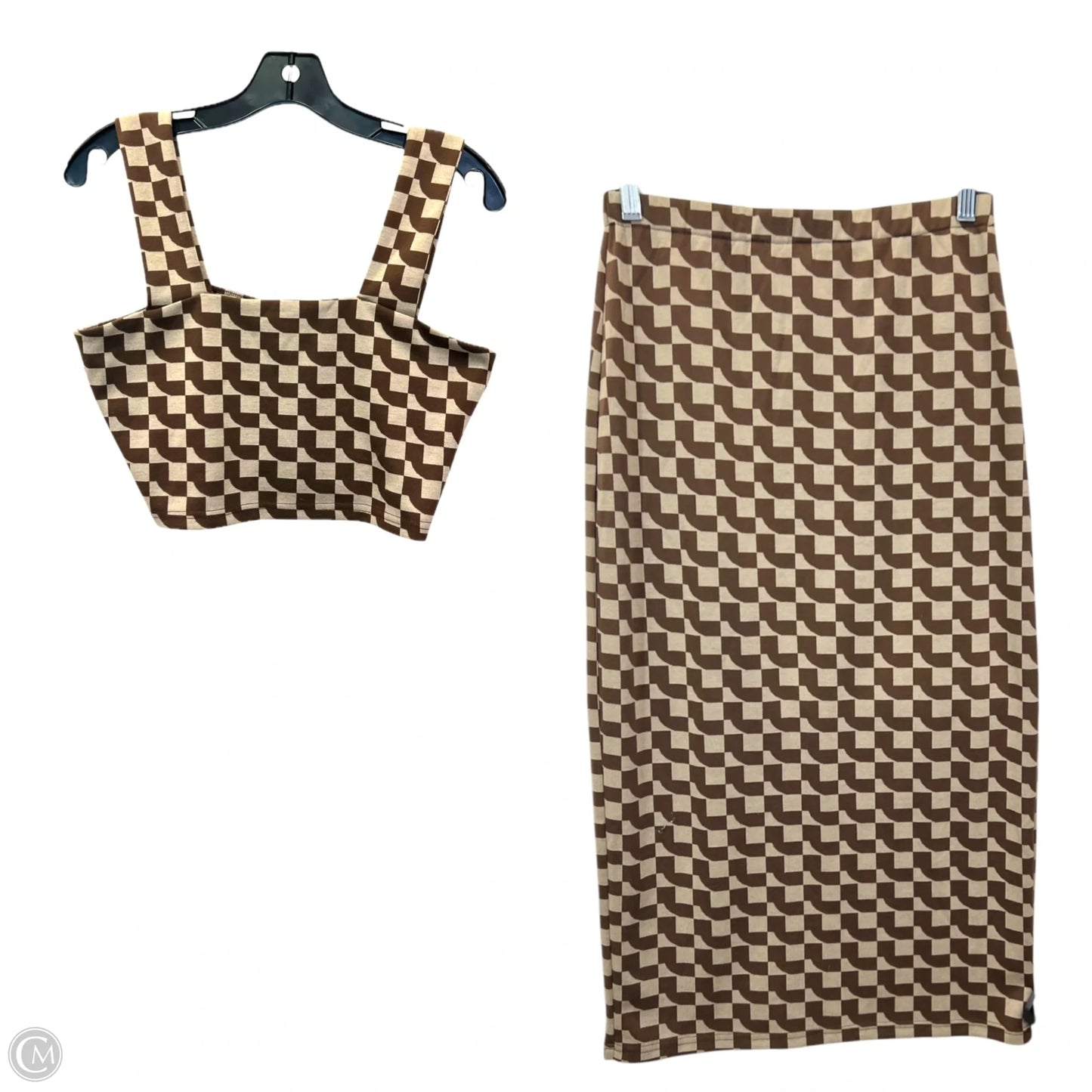 Skirt Suit 2pc By Lala In Brown & Cream, Size: M