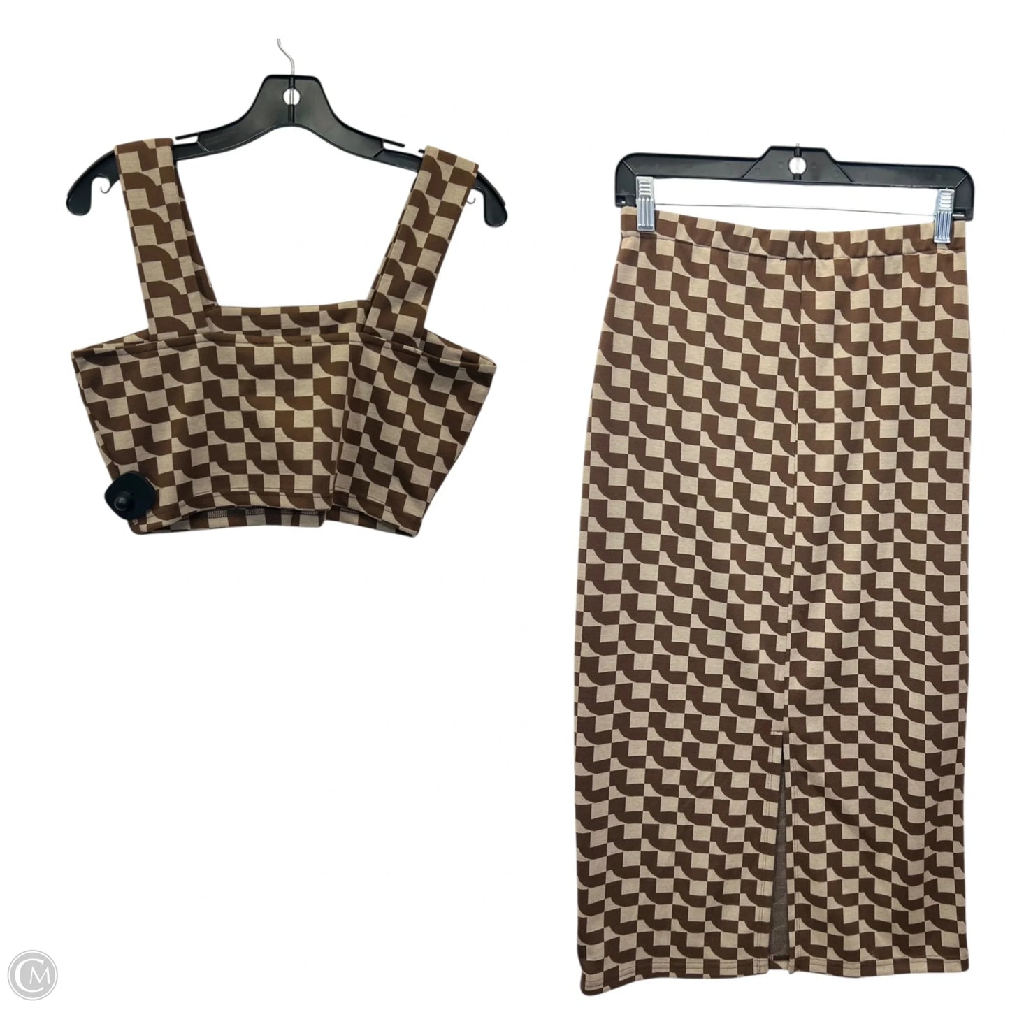 Skirt Suit 2pc By Lala In Brown & Cream, Size: M