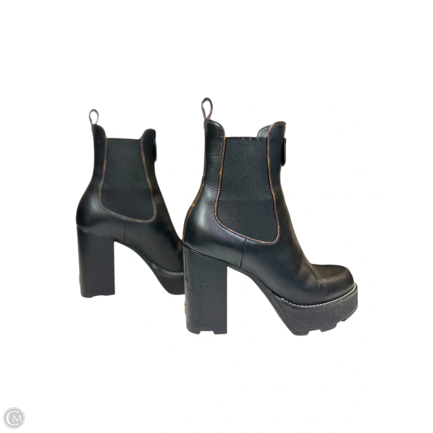 Boots Luxury Designer By Louis Vuitton In Black & Brown, Size: 8