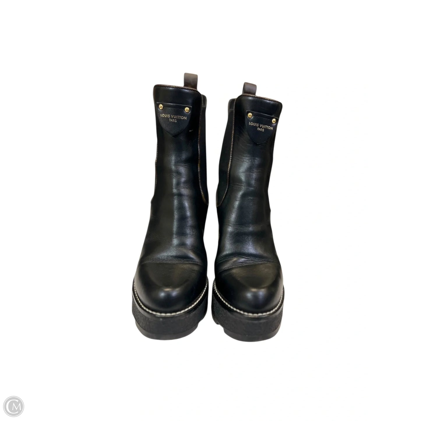 Boots Luxury Designer By Louis Vuitton In Black & Brown, Size: 8