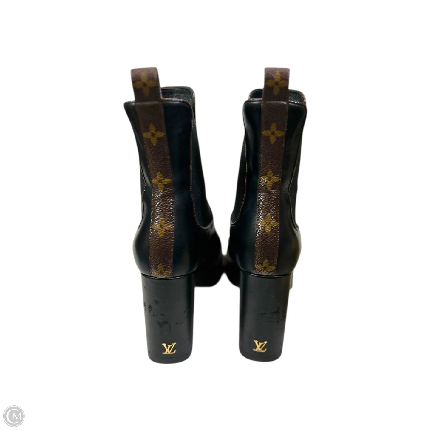 Boots Luxury Designer By Louis Vuitton In Black & Brown, Size: 8