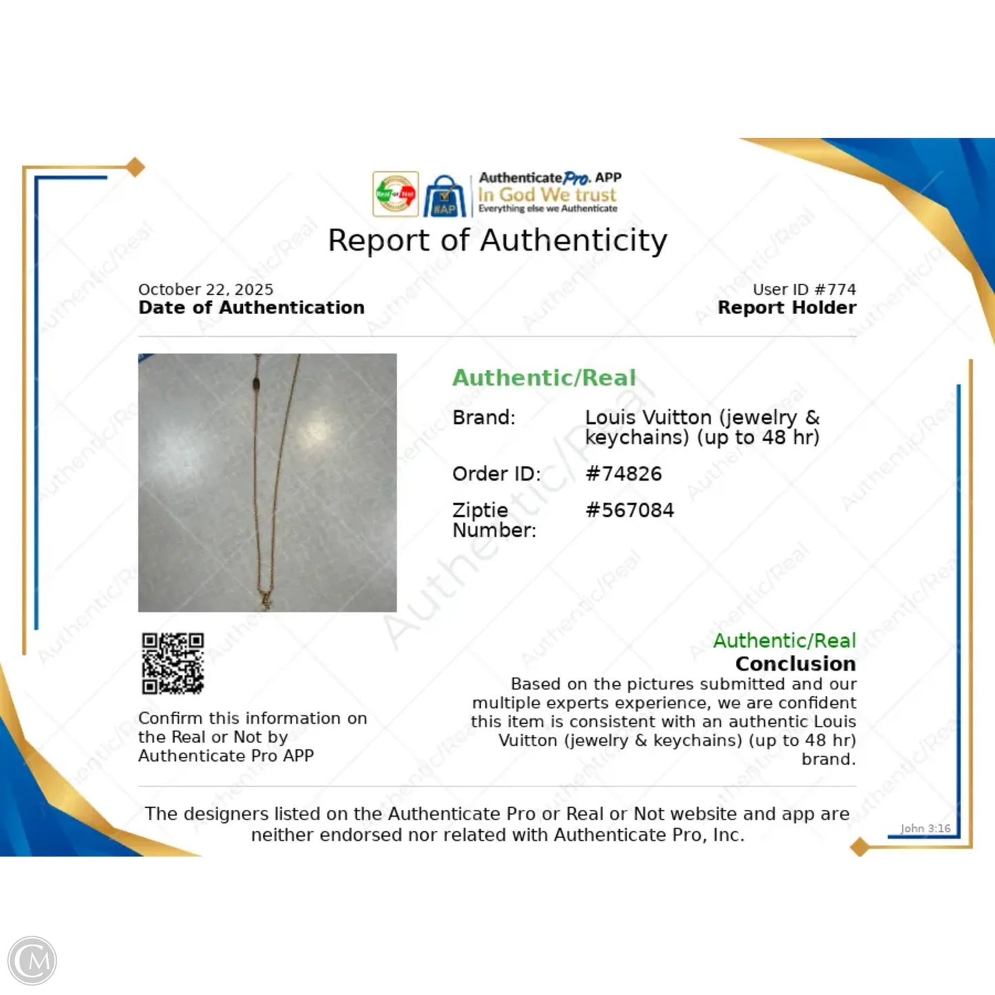 Necklace Luxury Designer By Louis Vuitton