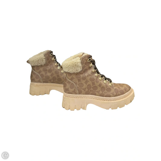 Boots Designer By Coach In Brown & Cream, Size: 9.5