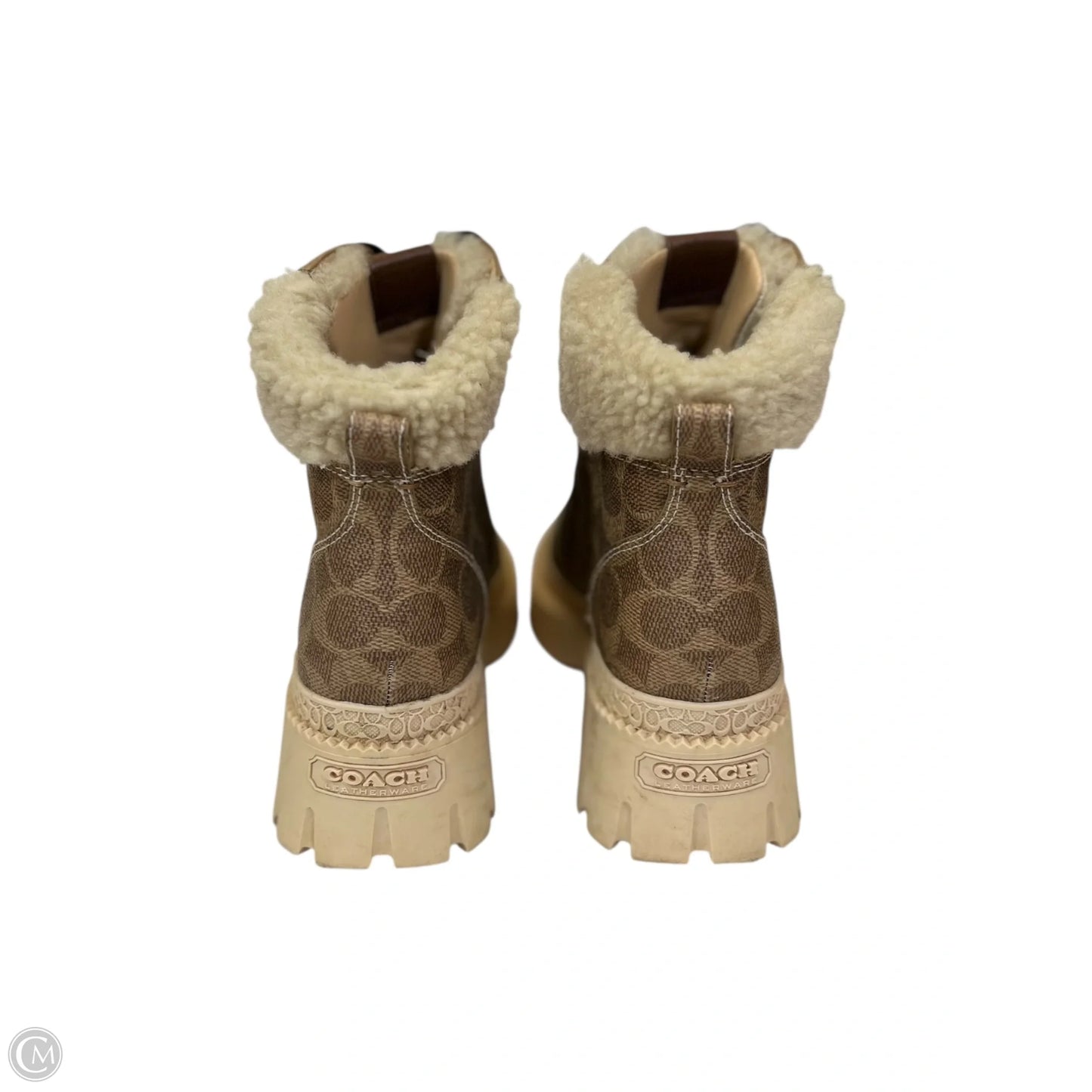 Boots Designer By Coach In Brown & Cream, Size: 9.5