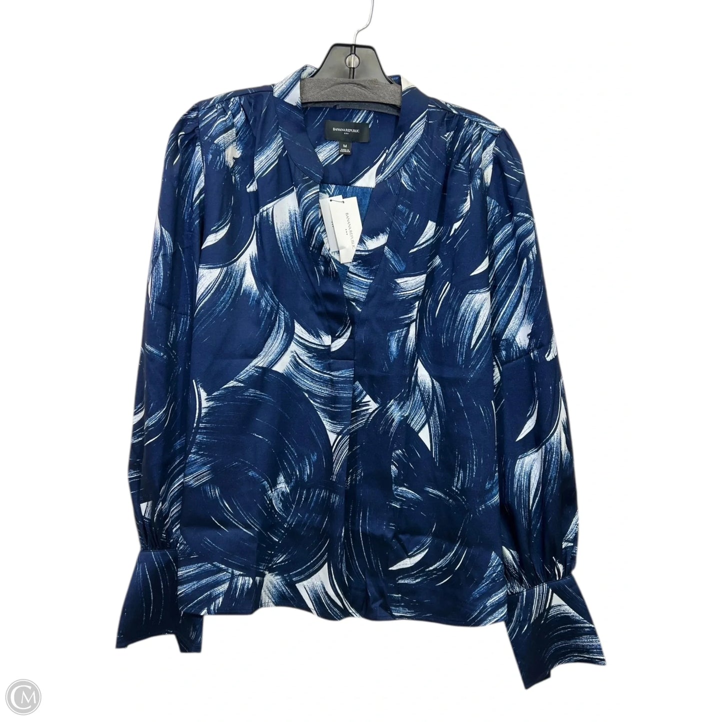 Top Long Sleeve By Banana Republic In Blue & White, Size: M