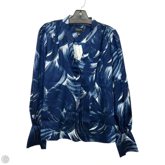 Top Long Sleeve By Banana Republic In Blue & White, Size: M