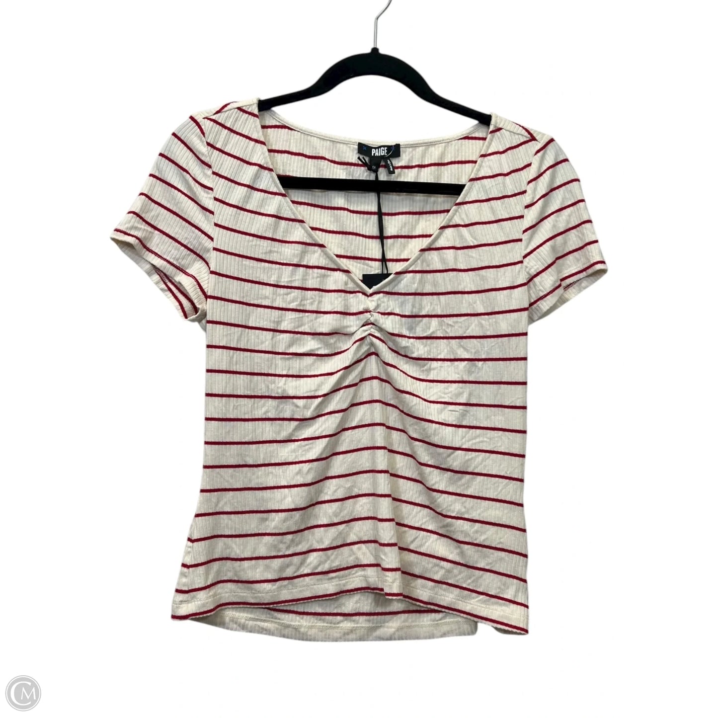 Top Short Sleeve Designer By Paige In Cream & Red, Size: M
