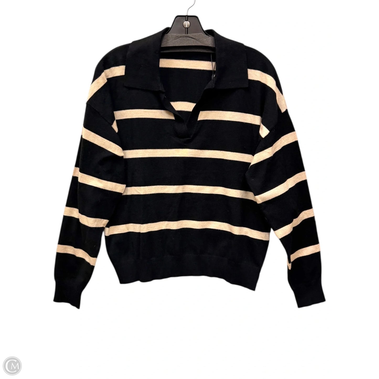 Top Long Sleeve By Tahari In Black & Tan, Size: L