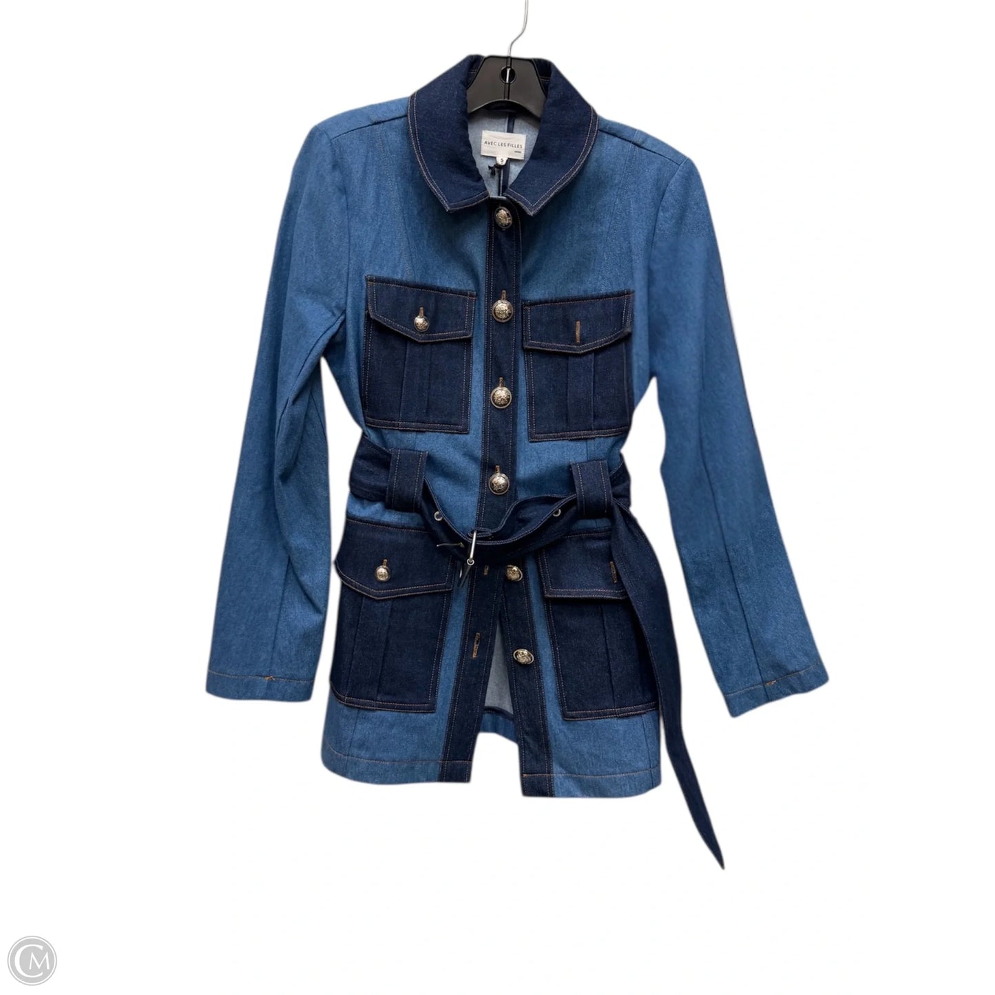 Jacket Designer By Avec Les Filles In Blue Denim, Size: S