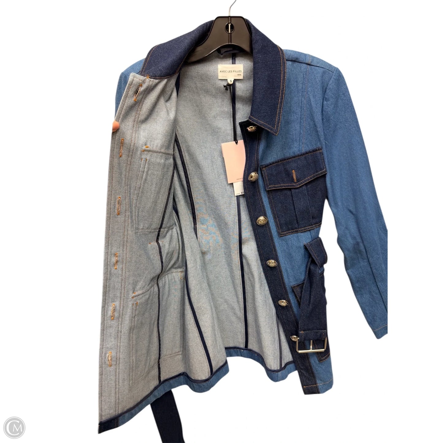 Jacket Designer By Avec Les Filles In Blue Denim, Size: S