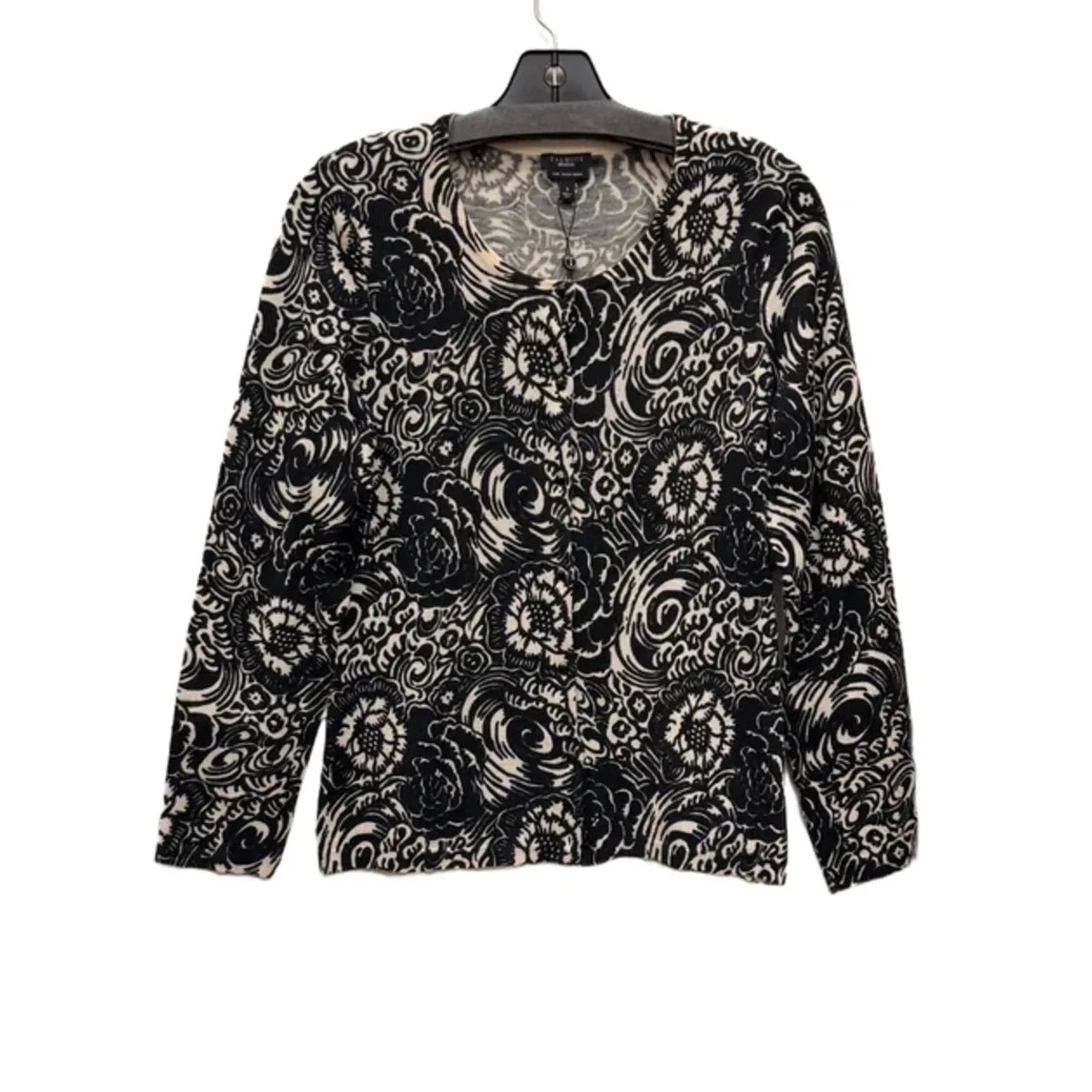 Sweater Cardigan By Talbots In Black & Cream, Size: S