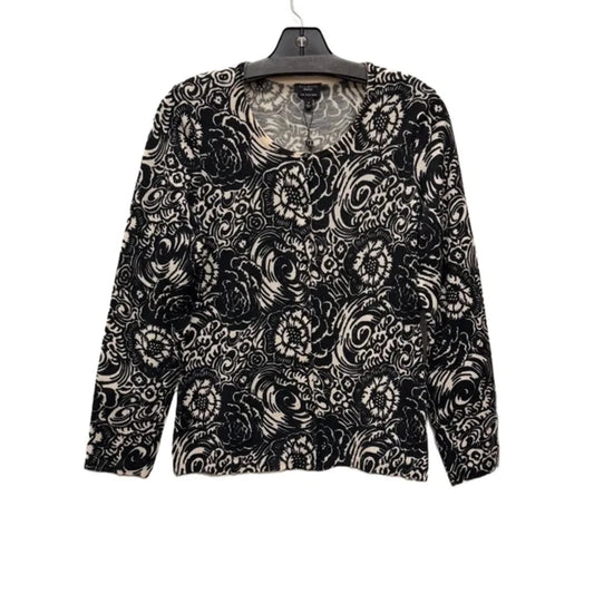 Sweater Cardigan By Talbots In Black & Cream, Size: S