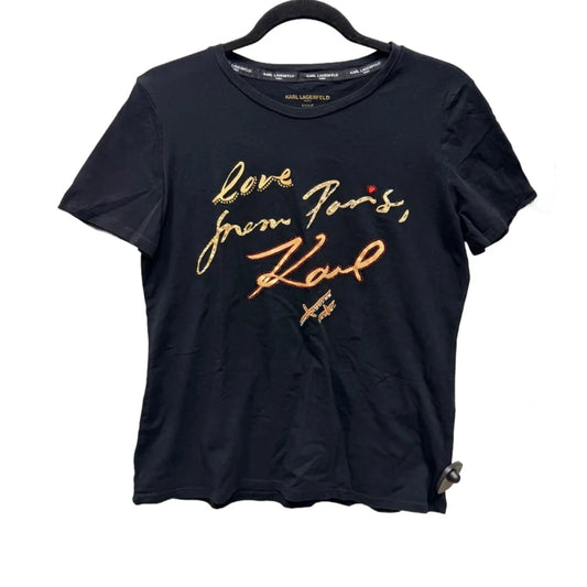 Top Short Sleeve Designer By Karl Lagerfeld In Black & Gold, Size: S