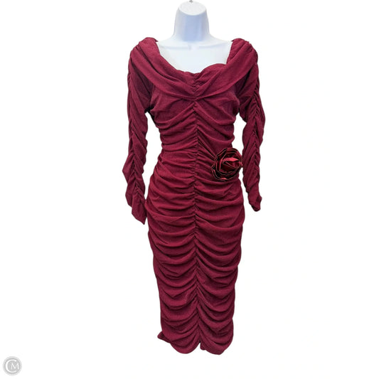 Dress Casual Midi By New York And Co In Maroon, Size: L