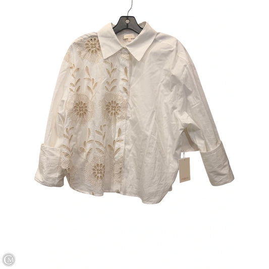 Top Long Sleeve By Parker In Tan & White, Size: L