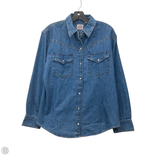 Top Long Sleeve By Levis In Blue Denim, Size: L