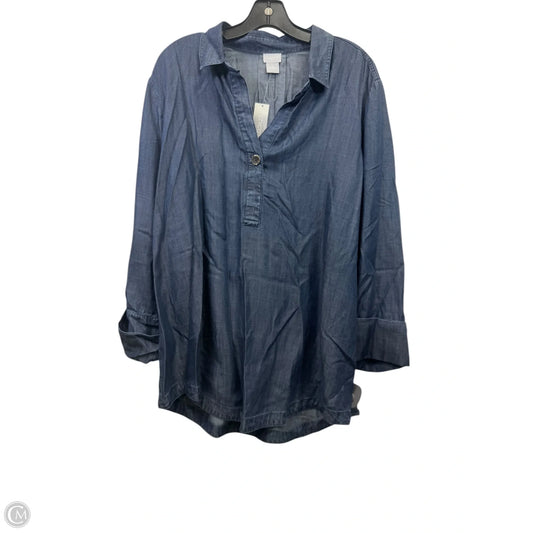 Top Long Sleeve By Chicos In Blue Denim, Size: Xl