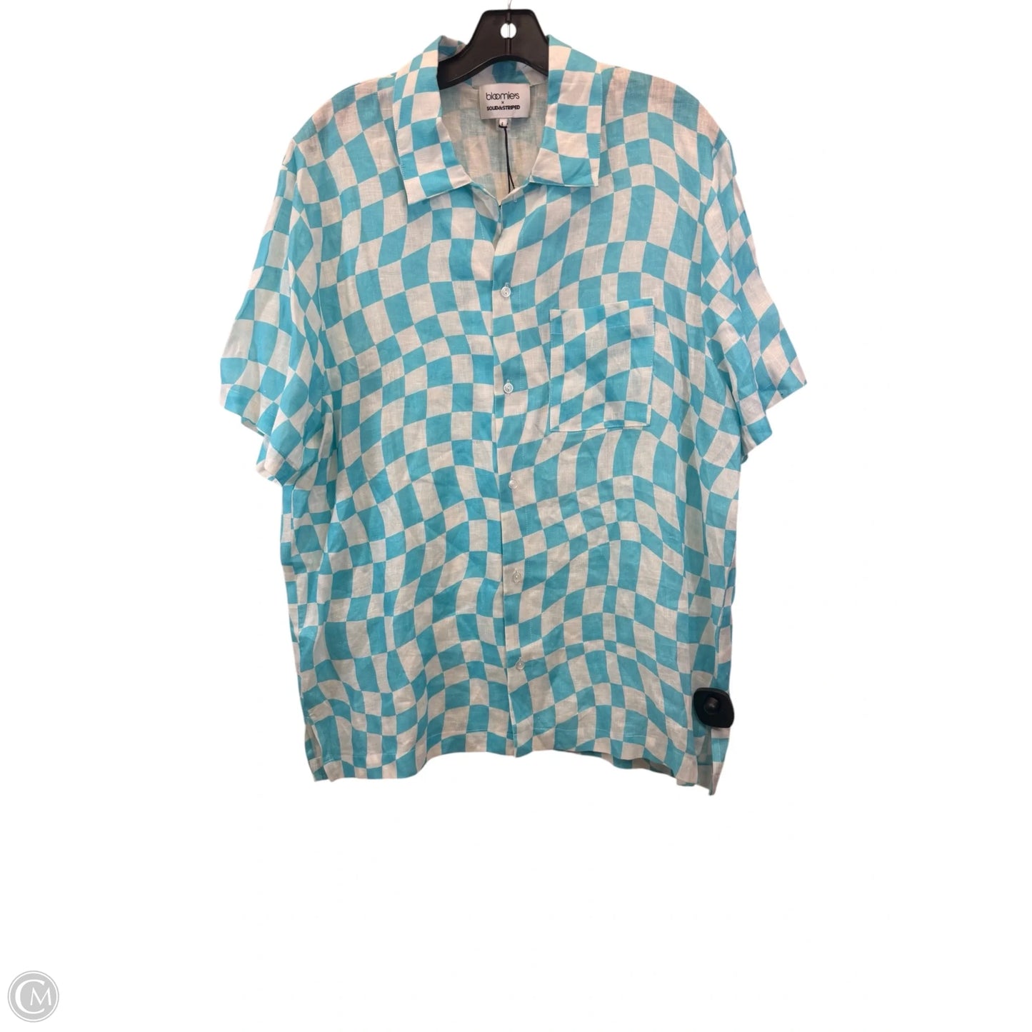 Top Short Sleeve By Bloomingdales In Blue & White, Size: L