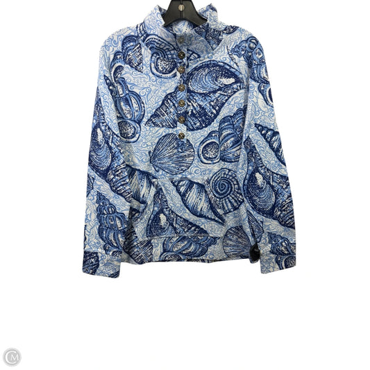Top Long Sleeve Designer By Lilly Pulitzer In Blue & White, Size: M