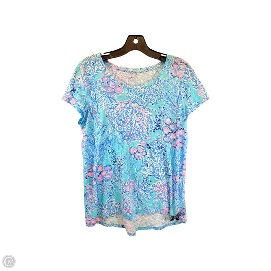 Top Short Sleeve Designer By Lilly Pulitzer In Blue & Pink, Size: S