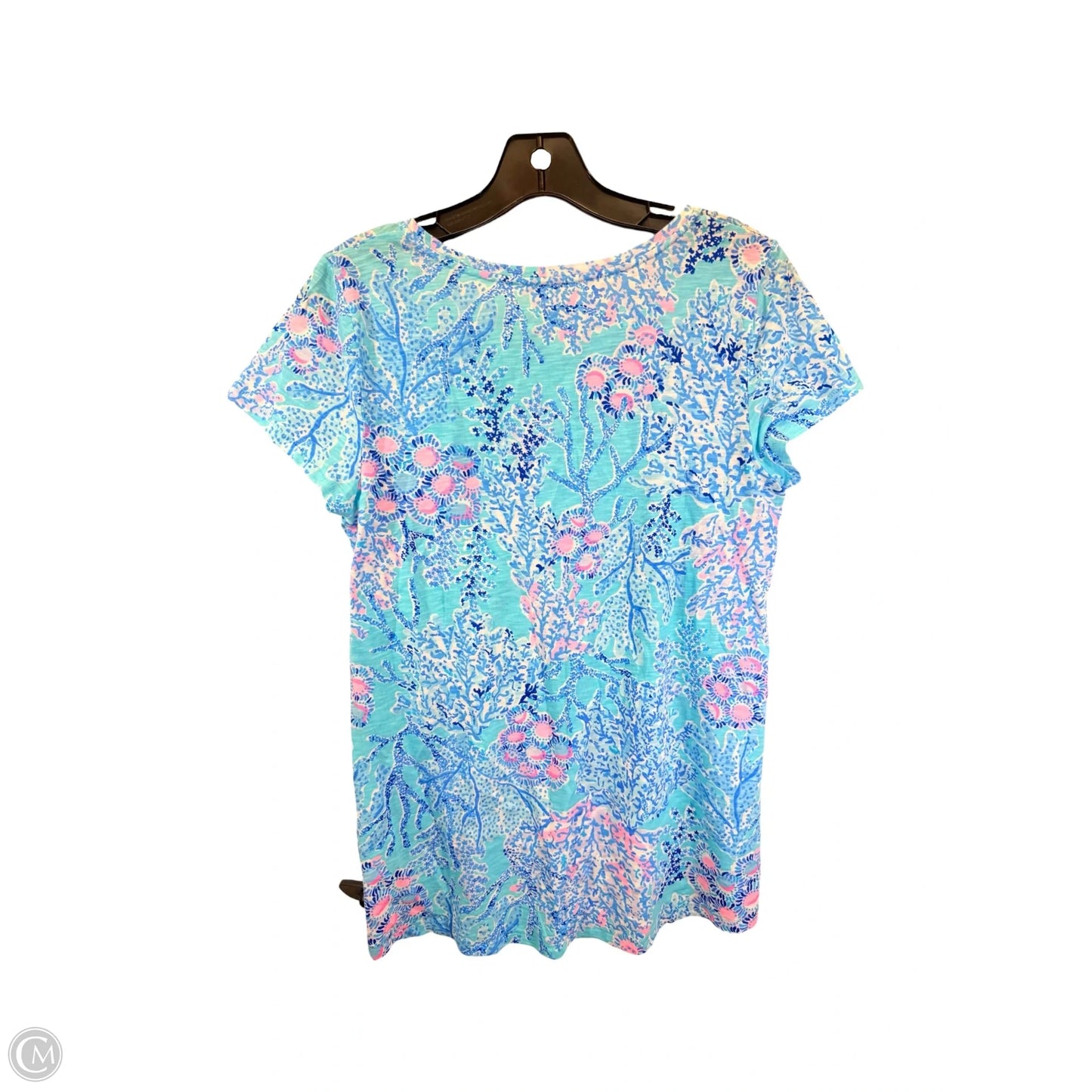 Top Short Sleeve Designer By Lilly Pulitzer In Blue & Pink, Size: S
