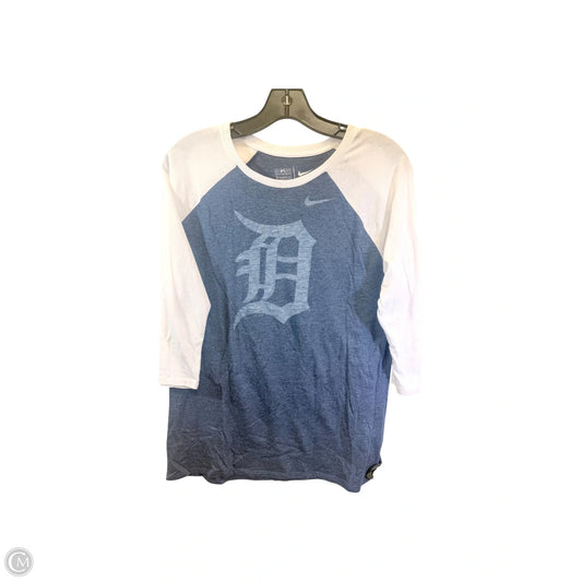 Athletic Top Long Sleeve Crewneck By Nike In Blue & White, Size: Xl