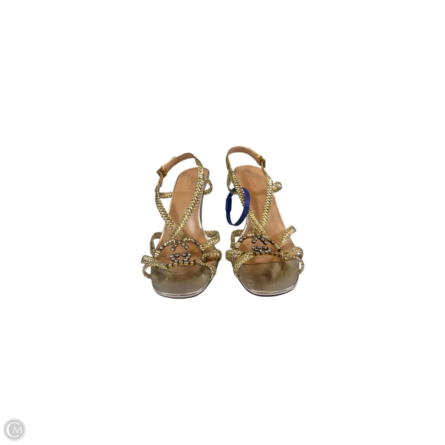 Sandals Luxury Designer By Gucci In Gold & Silver, Size: 10.5