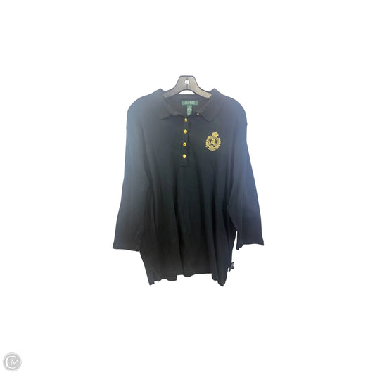 Top 3/4 Sleeve By Lauren By Ralph Lauren In Black & Gold, Size: 2x