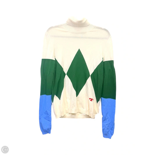 Top Long Sleeve Designer By Tory Burch In Cream & Green, Size: S