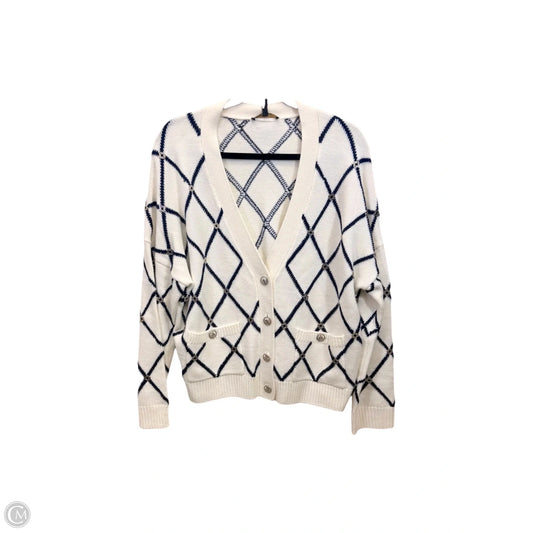 Sweater Cardigan By Maje In Blue & Cream, Size: Xl
