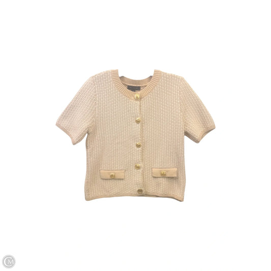 Sweater Cardigan By Ann Taylor In Tan & White, Size: S
