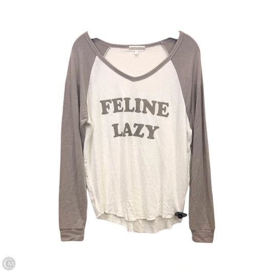 Top Long Sleeve By P.J. Salvage  In Grey & White, Size: L