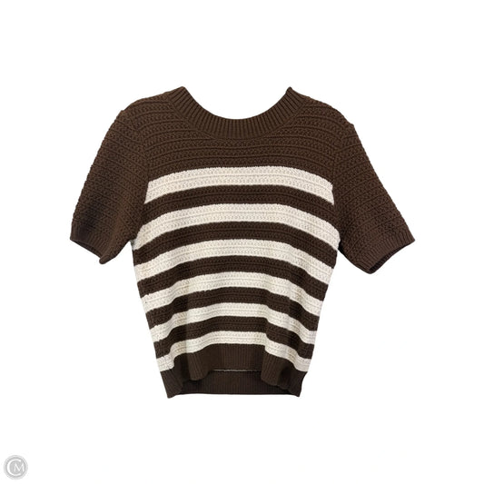 Sweater Short Sleeve By Loft In Brown & Cream, Size: S