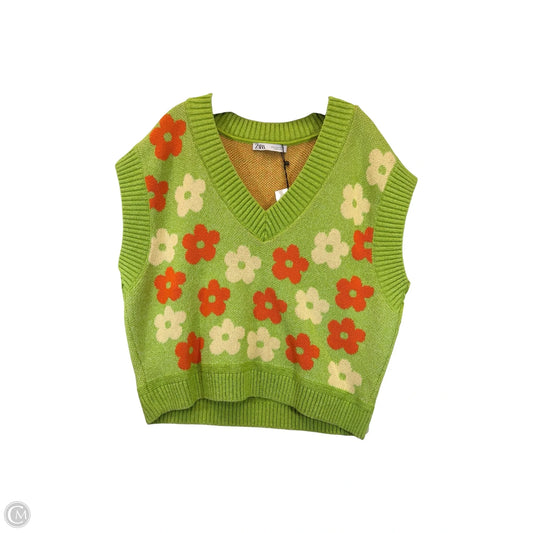 Sweater Short Sleeve By Zara In Green & Orange, Size: M