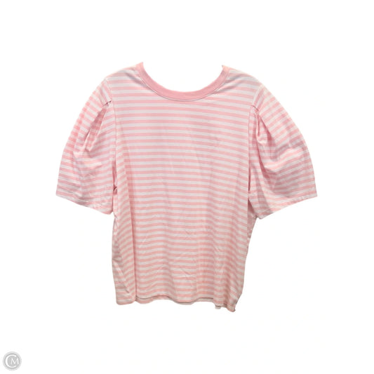 Top Short Sleeve By Free Assembly In Pink & White, Size: Xl