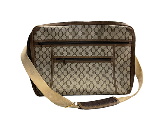 Vintage Gucci Double G Signature Crossbody Bag Browns Fabric & Leather -  Ruby Lane